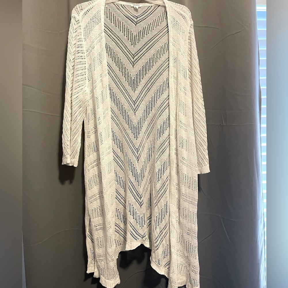Duster style long white crocheted sweater cover Sz 3x